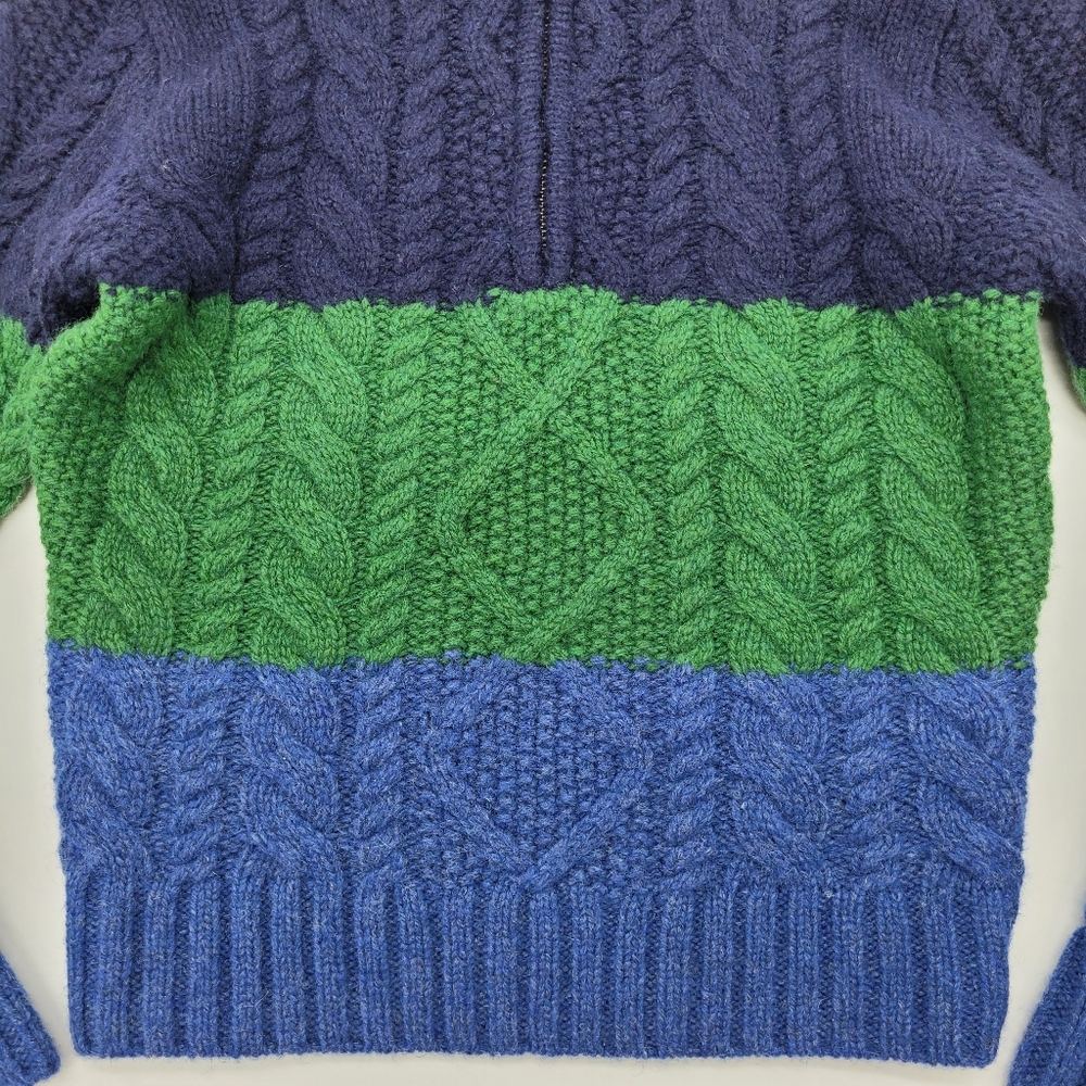 Mini Boden Sweater Cable Knit Stripe Mockneck Zip Wool Blend Blue Size 2-3years - Picture 4 of 13